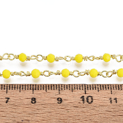 Handmade Brass Round Glass Beaded Chains KK-N281-02A-G-1
