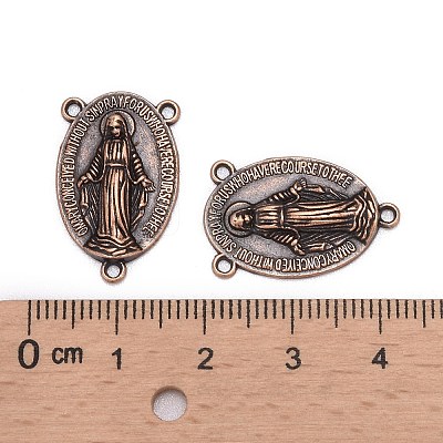 Holy Oval Carved Virgin Mary Tibetan Style Alloy Chandelier Component Links TIBEP-LF0961YKG-R-FF-1
