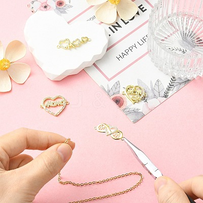 4Pcs 4 Styles Heart Brass Micro Pave Clear Cubic Zirconia Connector Charmss KK-CJ0005-73-1