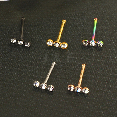 304 Stainless Steel Crystal Rhinestone 3 Flat Round Nose Bone Rings WGC36FF-04-1