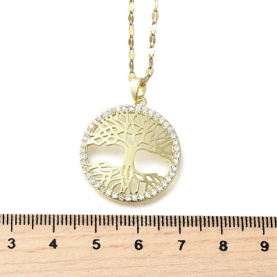 Brass Micro Pave Clear Cubic Zirconia Tree of Life Pendants NJEW-H066-01F-G-1