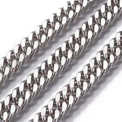Non-Tarnish 3.28 Feet 201 Stainless Steel Cuban Link Chains X-CHS-P007-23P-1