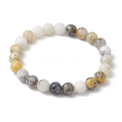 8.5mm Round Natural White African Opal Beaded Stretch Bracelets for Women BJEW-JB10761-1