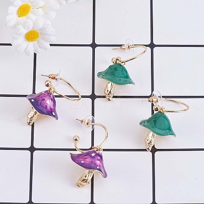 Enamel Mushroom Dangle Stud Earrings JE987B-1