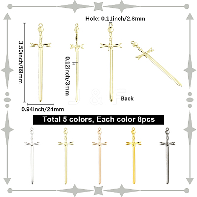 40Pcs 5 Colors Alloy Big Pendants FIND-SC0018-10B-1
