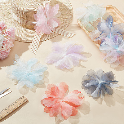 10Pcs 10 Colors Organza Flower Ornament Accessories DIY-FG0006-45-1