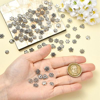 100Pcs 10 Styles Tibetan Style Alloy Bead Caps FIND-CJ0005-67-1