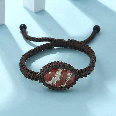 Adjustable Oval Natural Red Jasper Braided Bead Bracelets BJEW-H626-02-13-1