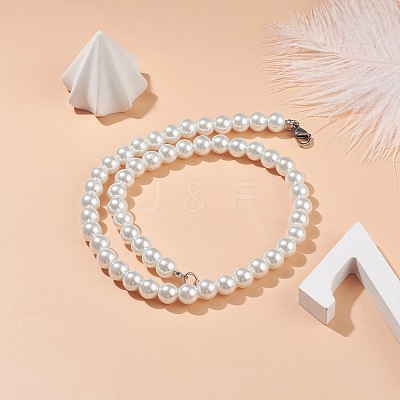 Glass Pearl Round Beaded Necklace for Men Women NJEW-JN03923-02-1