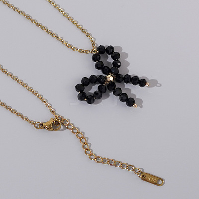 Glass Beaded Bowknot Pendant Necklaces LG8345-2-1
