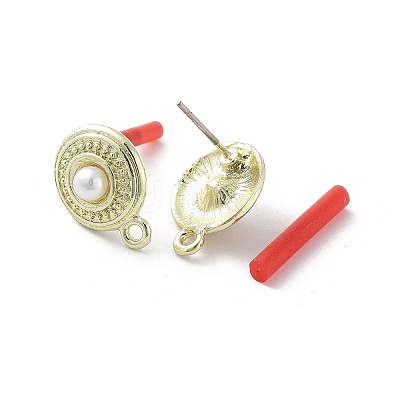 Rack Plating Golden Alloy with ABS Pearl Stud Earring Findings EJEW-B036-03G-12-1