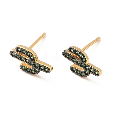 Green Cubic Zirconia Cactus Stud Earrings EJEW-F281-10G-1
