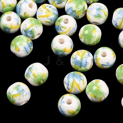 Floral Printed Porcelain Beads PORC-Q199-8mm-10-1