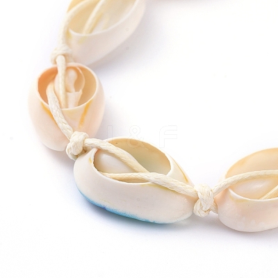 Adjustable Printed Cowrie Shell Braided Bead Bracelets BJEW-JB05154-02-1