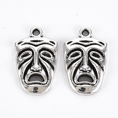 Tibetan Style Alloy Frowning Face Pendants TIBEP-N008-067AS-RS-1