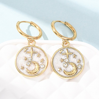 304 Stainless Steel Rhinestone Dangle Hoop Earrings for Women EJEW-F417-01G-01-1
