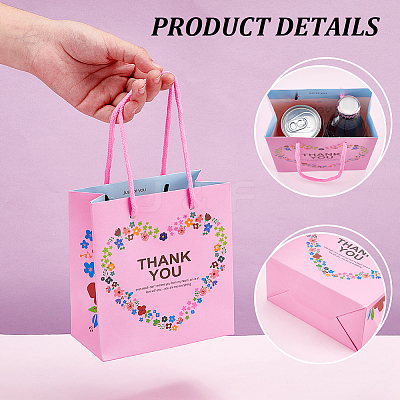 Heart Flower Thank You Printed Paper Storage Gift Tote Bags for Wedding Party Gift Wrapping Bags ABAG-WH0038-77A-1