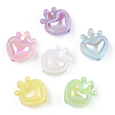 UV Plating Opaque Rainbow Iridescent Acrylic Beads OACR-T027-01-B-1
