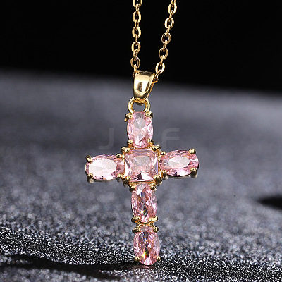 Cross Brass Pendant Necklaces with Rhinestone WG91502-03-1