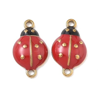 304 Stainless Steel Red Enamel Ladybug Connector Charms STAS-G393-03G-1