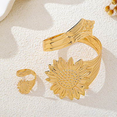 Iron Sunflower Cuff Bangle & Ring Sets for Women WG2469A-01-1