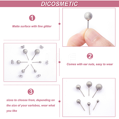 48Pcs 6 Size 304 Stainless Steel Ball Stud Earrings STAS-DC0007-41-1