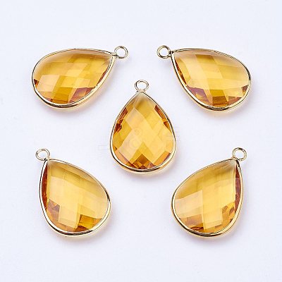 Golden Tone Brass Glass Teardrop Pendants LS-GLAA-M006-A-20G-1