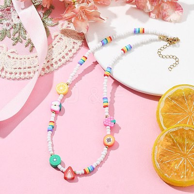 Polymer Clay Beaded Necklace NJEW-TA00124-1