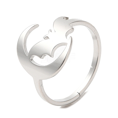 Non-Tarnish 304 Stainless Steel Moon with Bat Adjustable Ring for Women LS-RJEW-M149-04P-1