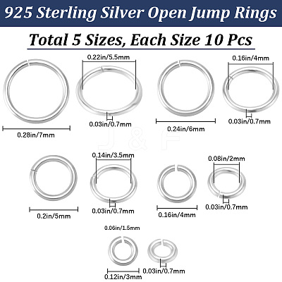 50Pcs 5 Styles 925 Sterling Silver Open Jump Rings STER-BBC0006-19-1
