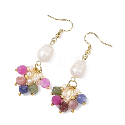 Natural Multicolor Tourmaline & Natural Cultured Freshwater Pearl Dangle Earrings for Women EJEW-JE07404-1