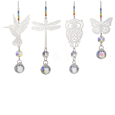 4Pcs Glass Teardrop Hanging Suncatchers HJEW-JM04654-1