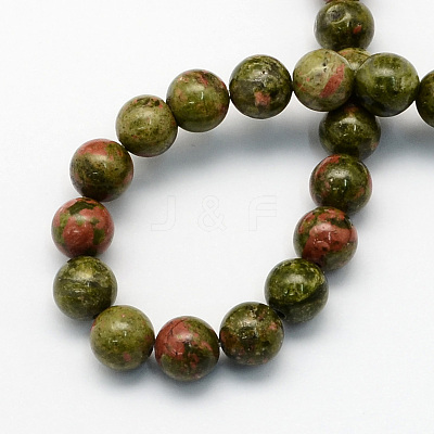 Natural Unakite Round Beads Strands G-S175-8mm-1