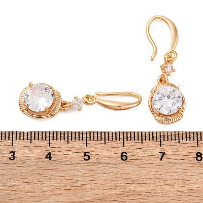 Brass Micro Pave Clear Cubic Zirconia Dangle Earrings EJEW-K300-23G-1