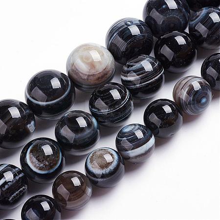 Natural Black Striped Agate/Banded Agate Beads Strands G-J359-01-10mm-1