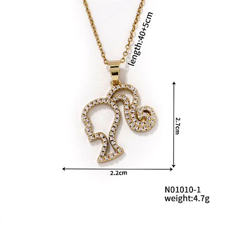 Elegant Fashion Brass Rhinestones Girl Pendant Sweet Simple Portrait Necklace NH9231-1-1