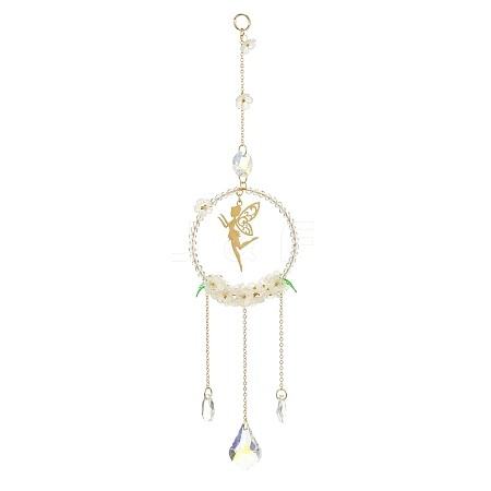 Glass & Acrylic Suncatcher with Brass Cable Chains & 201 Stainless Steel Pendants HJEW-JM04987-02-1