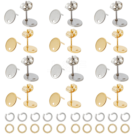 SUNNYCLUE 60Pcs 2 Colors 201 Stainless Steel Stud Earring Findings with Hole DIY-SC0023-54-1