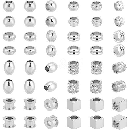 Unicraftale 48Pcs 8 Style 304 & 201 & 303 Stainless Steel European Beads STAS-UN0040-02-1