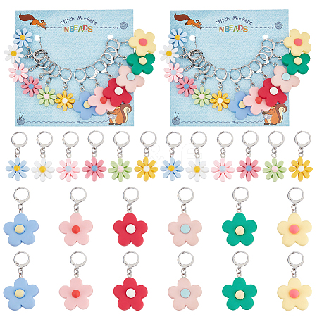 Flower Opaque Resin Pendant Stitch Markers HJEW-AB00287-1