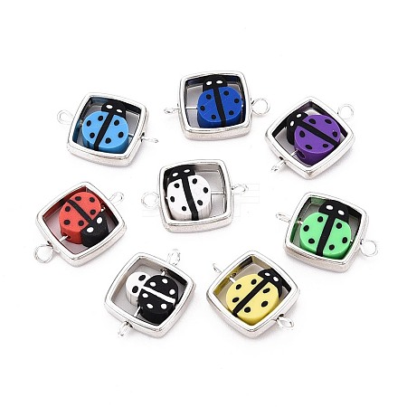 Polymer Clay Ladybug Beads with CCB Plastic Square Frame Connector Charms CLAY-T022-32M-1