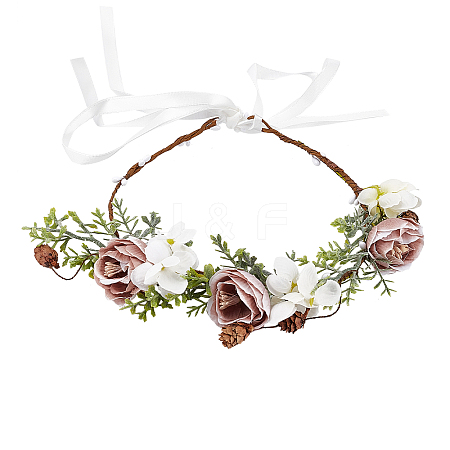 Cloth Artificial Flower Bridal Wreath OHAR-WH0011-15-1