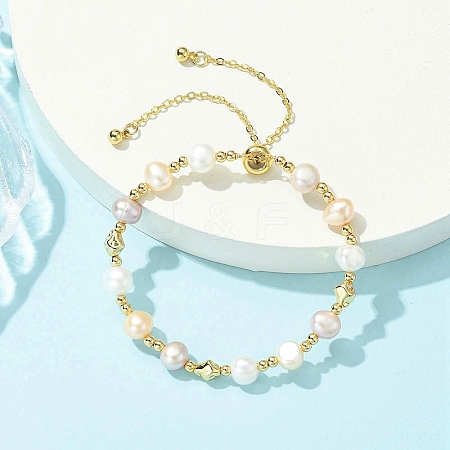 Adjustable Natural Cultured Freshwater Pearl & Brass Beads Slider Bracelets  for Women BJEW-JB13604-1