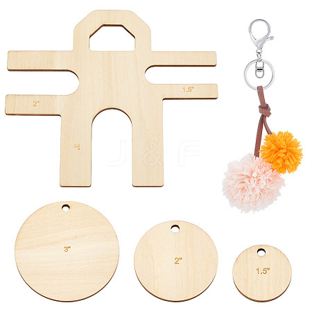 4Pcs Unfinished Wood Yarn Ball Making Tools AJEW-WH0596-590-1