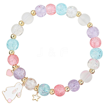 Easter Rabbit Crackle Glass Round Beaded Stretch Bracelets FS-WG32C26-01-1