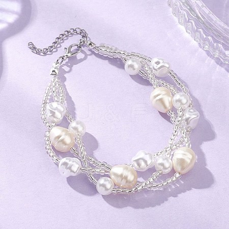 Round Plastic Imitation Pearl Multi-strand Beaded Bracelets for Women BJEW-JB12913-1