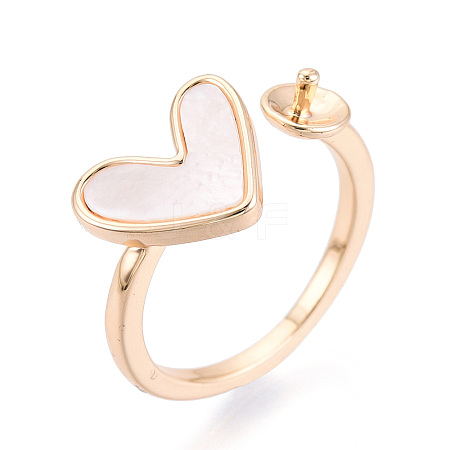 Heart Brass Shell Cuff Ring Settings X-KK-T076-74G-1