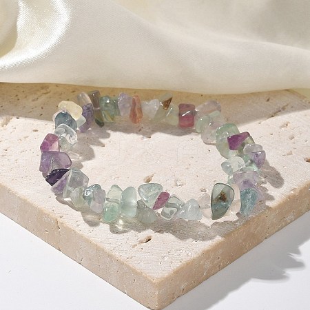 Chips Natural Fluorite Beaded Stretch Bracelets X-BJEW-JB01826-01-1