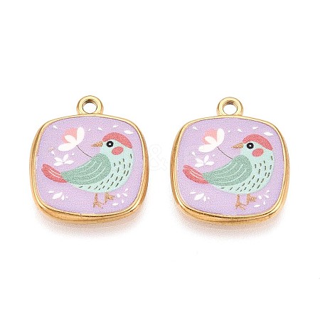 Printed Style 304 Stainless Steel Square Pendants STAS-T071-25A-G-1