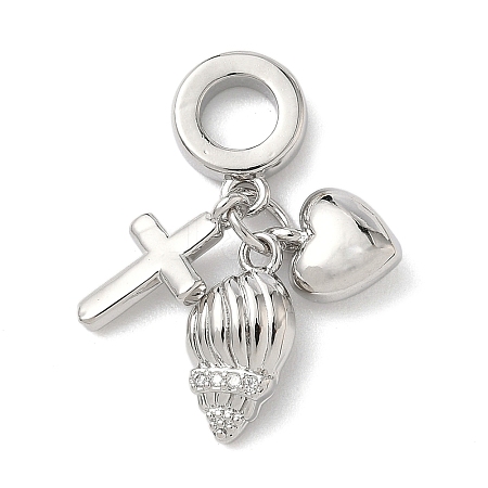Brass Micro Pave Clear Cubic Zirconia European Dangle Charms KK-D502-13B-P-1